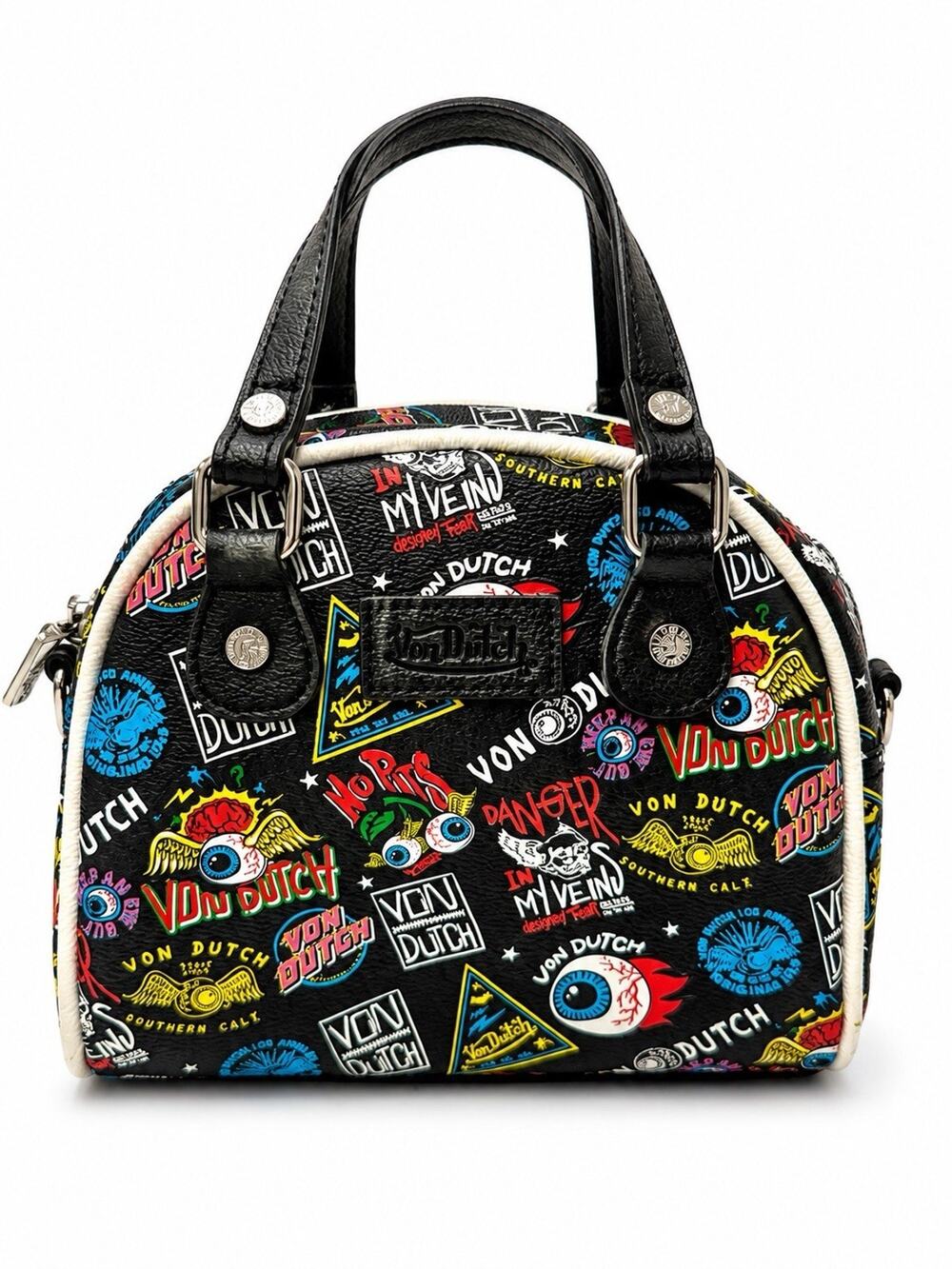 Von Dutch Mini Bowler Bag Tattoo Graphic Eyeball Black Multicolor Handbag
